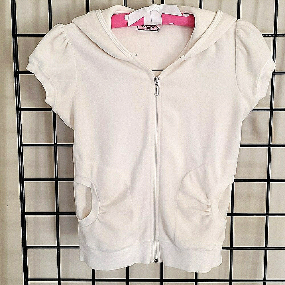 Juicy Couture White Short Sleeve Hooded vintage Zip Sweatshirt